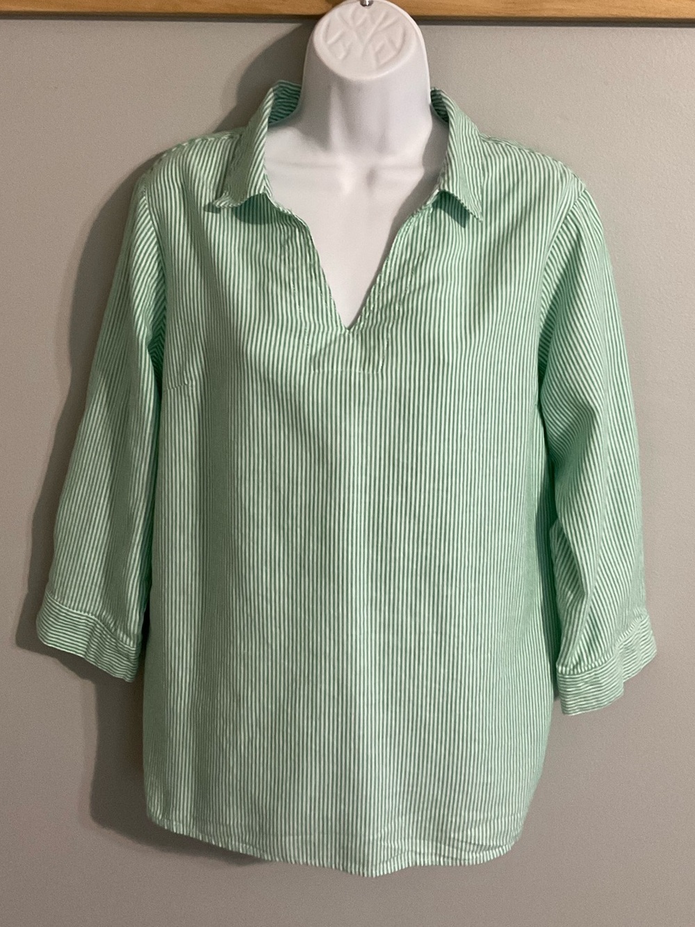 Christopher & Banks Petites Green & White Striped V-Neck Blouse XLP